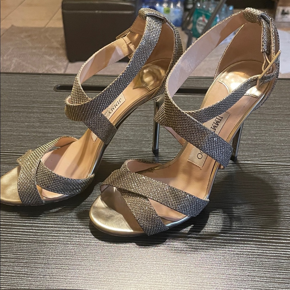 Jimmy Choo Gold Textured Strappy Heels